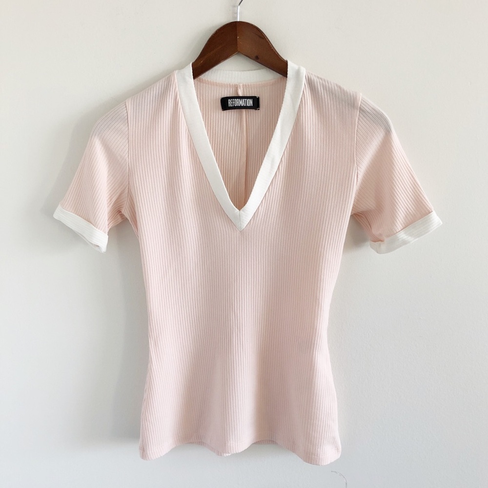Reformation Palmer Ribbed V-Neck Top S